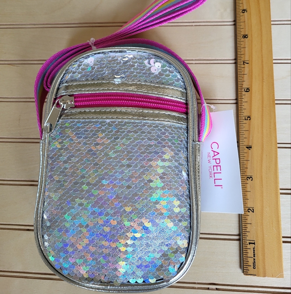 Capelli of New York Silver and Pink Mini Bag with Holographic Sequins